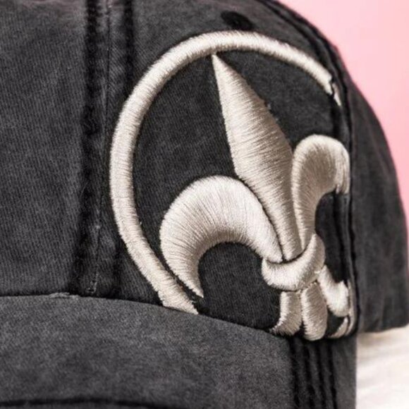 KBETHOS Black "Fleur de Lis" Embroidered Distressed Ball Cap Hat NWT - Picture 3 of 3